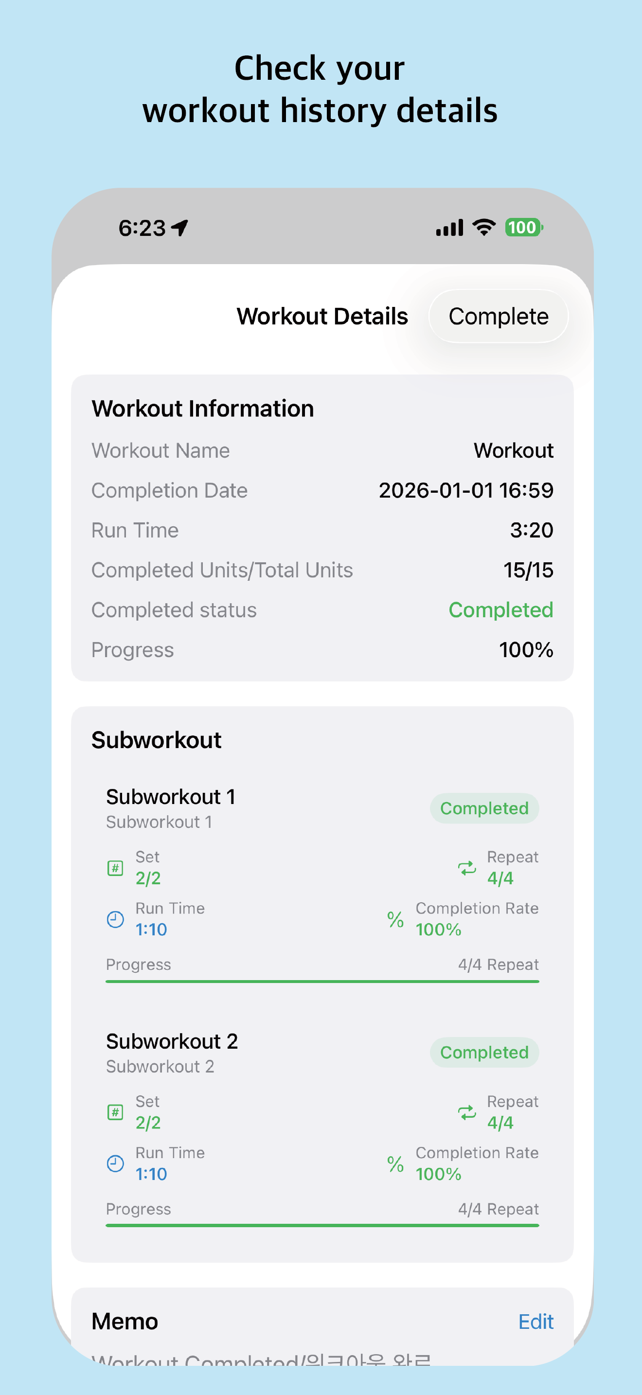 Workout History Details